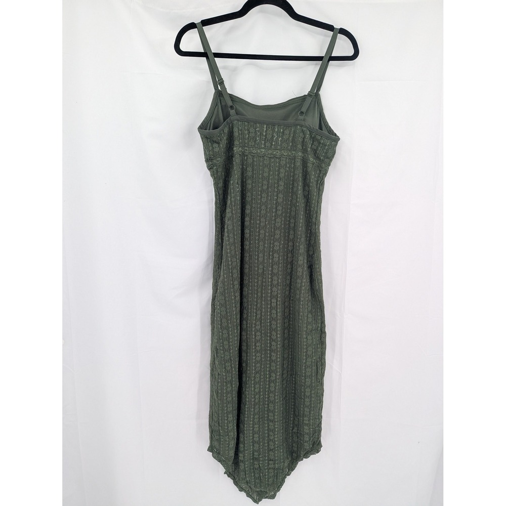 Olive‎ Green Lace Midi Dress Handkerchief Hem Square M 8-10 NoBo Fairy Grunge - Picture 6 of 7